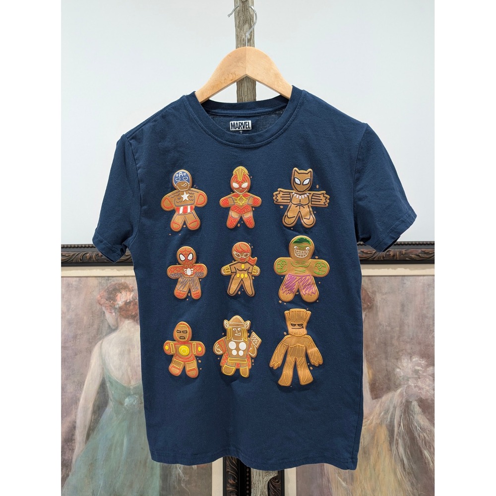 Marvel‎ Gingerbread Men Heroes Graphic T Shirt Navy Blue Size S